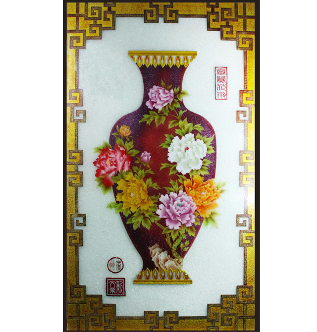 廣亮工藝玻璃 浮雕富貴花瓶 BH018 12厘