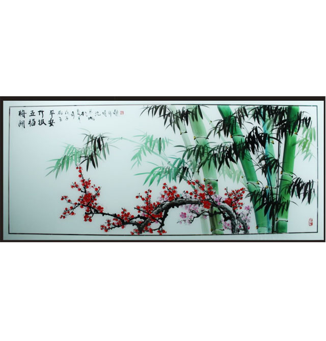 廣亮工藝玻璃 彩繪玻璃國(guó)畫(huà)竹報(bào)平安 CR020 12厘