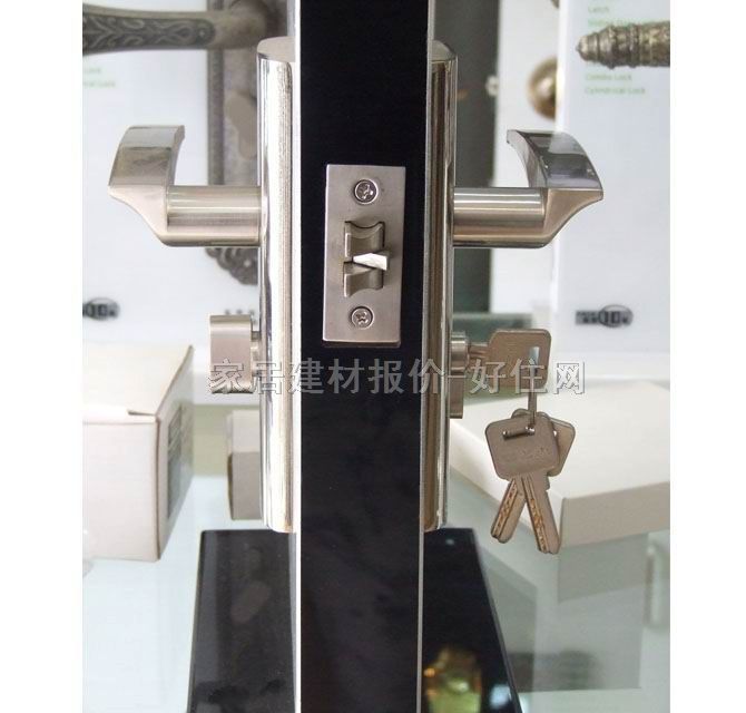 源之杰木門鎖 160mm×50mm 2349SN 45mm-55mm 不銹鋼 執(zhí)手鎖 閃銀色