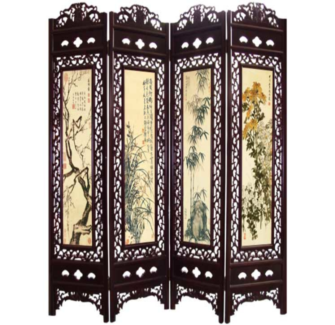 百福辦公屏風(fēng) 折疊屏風(fēng) 紅木彩雕畫(huà)百福折屏400 長(zhǎng)0.48米×高2米×厚36mm