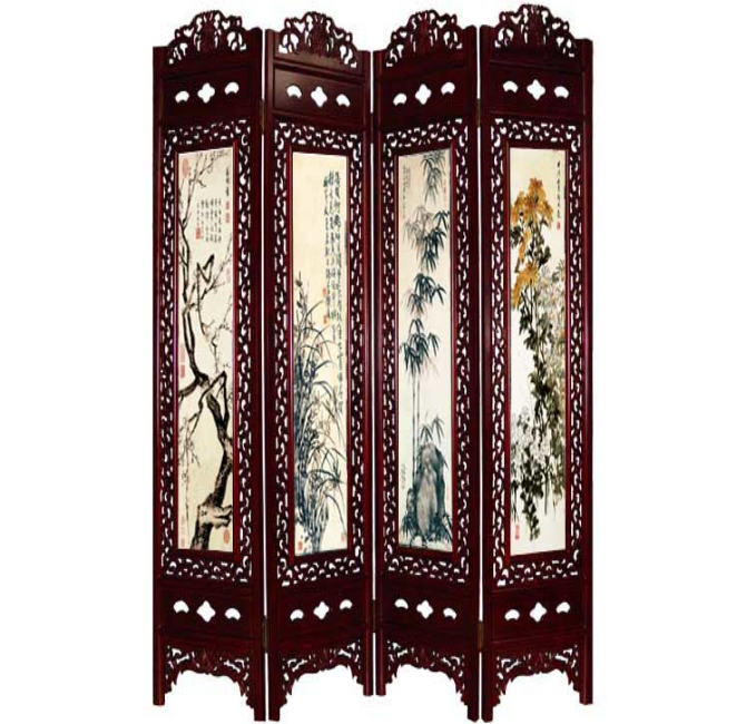 百福辦公屏風(fēng) 折疊屏風(fēng) 紅木彩雕畫(huà)百福折屏400 長(zhǎng)0.48米×高2米×厚36mm