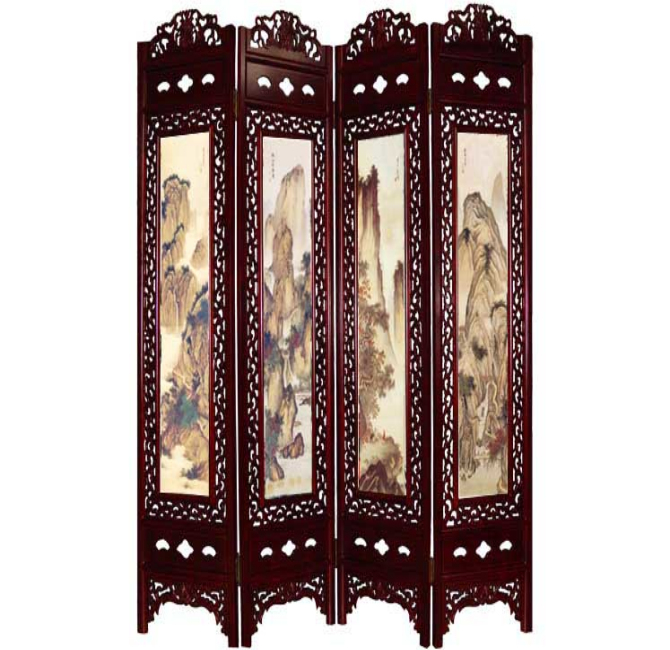 百福辦公屏風(fēng) 折疊屏風(fēng) 紅木彩雕畫(huà)百福折屏400 長(zhǎng)0.48米×高2米×厚36mm