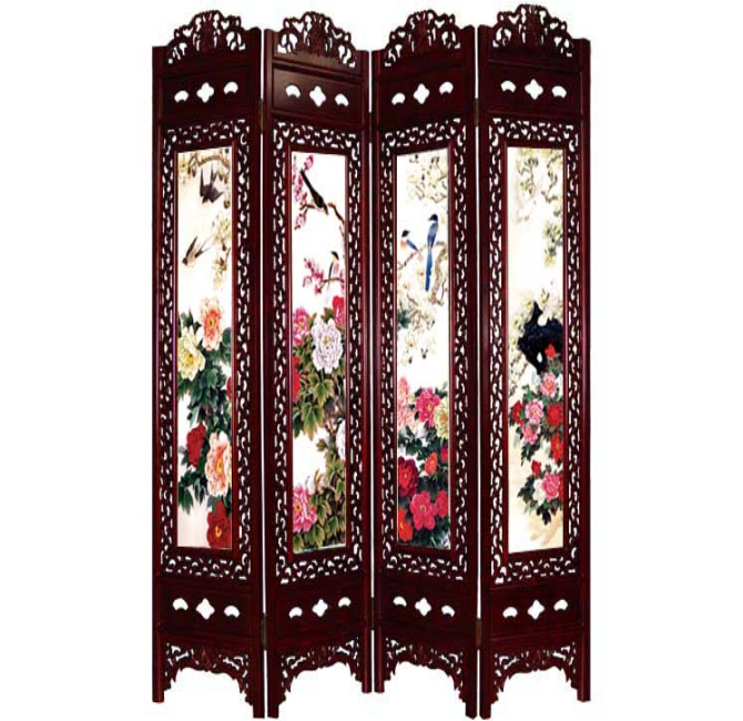 百福辦公屏風(fēng) 折疊屏風(fēng) 紅木彩雕畫(huà)百福折屏400 長(zhǎng)0.48米×高2米×厚36mm