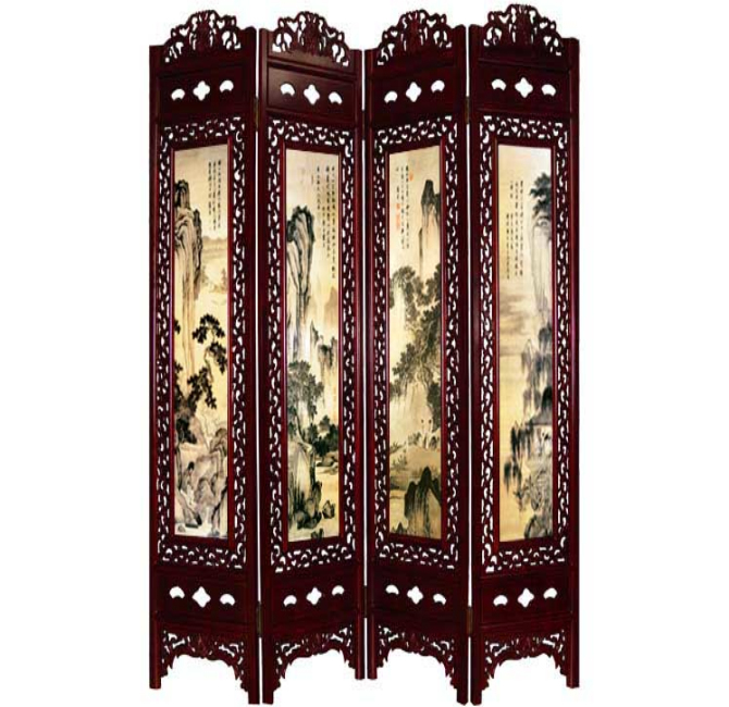 百福辦公屏風(fēng) 折疊屏風(fēng) 紅木彩雕畫(huà)百福折屏400 長(zhǎng)0.48米×高2米×厚36mm