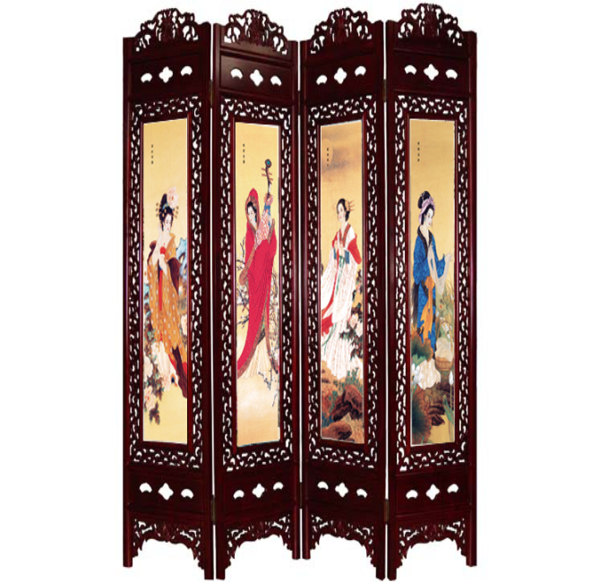 百福辦公屏風(fēng) 折疊屏風(fēng) 紅木彩雕畫(huà)百福折屏400 長(zhǎng)0.48米×高2米×厚36mm