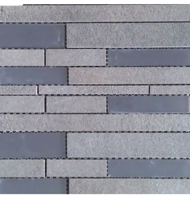 莎菲馬賽克 馬賽克STC05長形條紋 長300mm×寬30mm+長80mm×寬10mm×厚6mm 玻璃+石材 不規(guī)則 灰色拼花