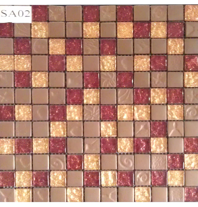 莎菲馬賽克 馬賽克SA02海洋圖案 長25mm×寬25mm×厚8mm 玻璃+石材 融洞 紅色