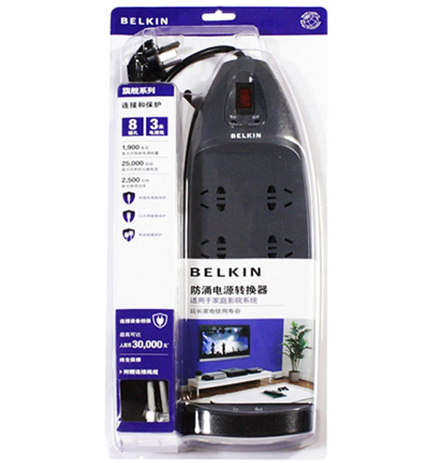 貝爾金電源轉(zhuǎn)換器/插排板 守望者系列F9G826BE3M八連接線板插座 8×三極 有線 帶開關(guān) 3米