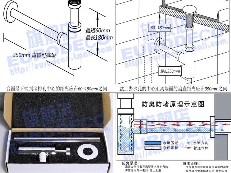優(yōu)雅居下水器落水管 全銅墻排落水管防臭去水EU26CB01 最長(zhǎng)350mm