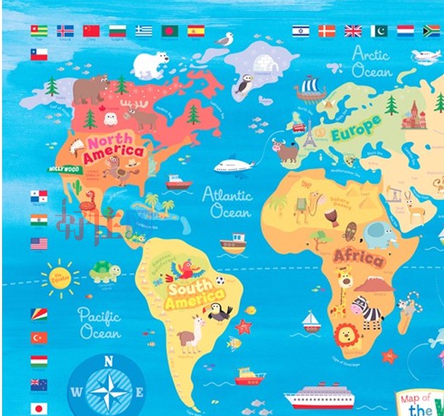 愛舍墻紙 馨逸510 寬200cm×長3米 加厚珍珠無紡布 世界地圖 藍色