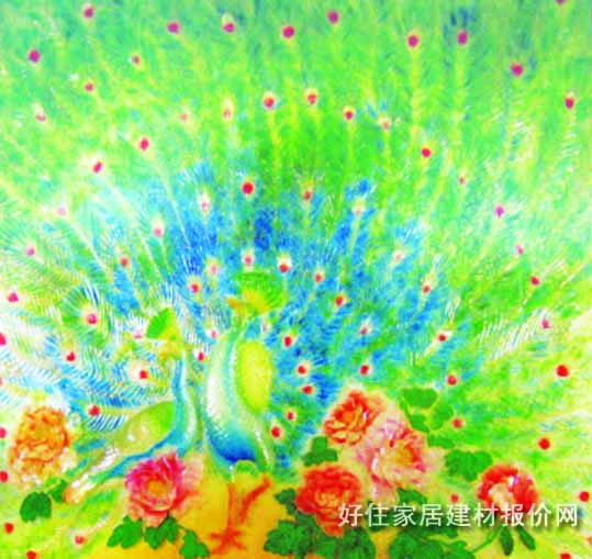創(chuàng)世紀(jì)工藝玻璃 彩繪玻璃孔雀開屏 8厘