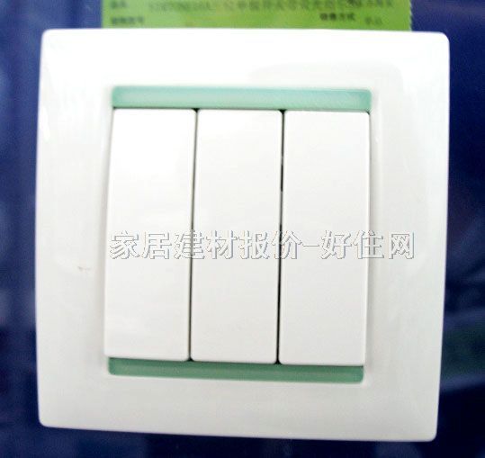 西蒙大蹺板開關(guān)面板 C51032B 3位雙控 綠邊白色 帶熒光指示