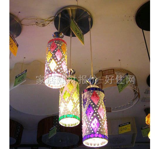 嘉順吊燈 3004/3 金屬燈架+工藝玻璃燈罩 東南亞風(fēng)格 彩色