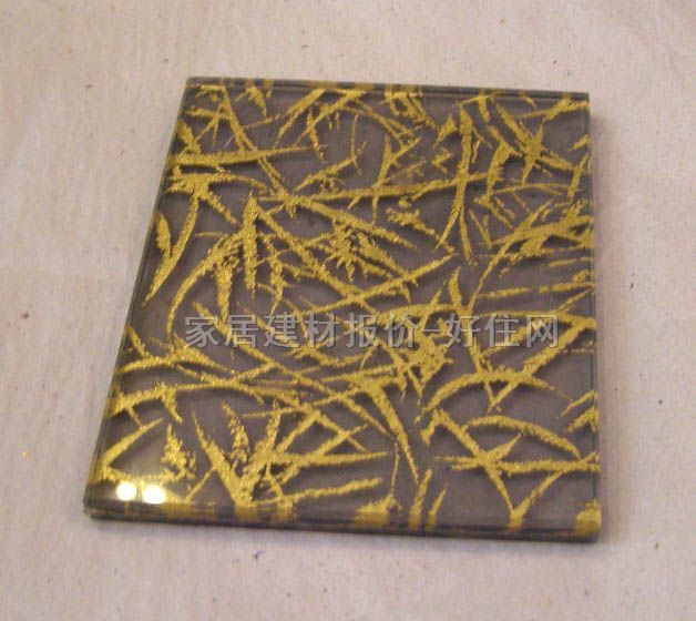 廣亮夾絲夾層玻璃 透明金色竹葉 4+4mm