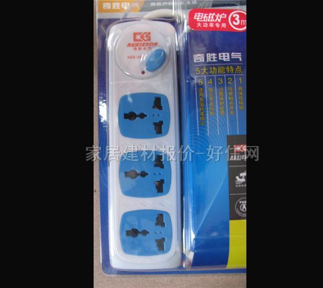 奇勝電源轉(zhuǎn)換器/插排板 KES-03-1電磁爐大功率專用 3×三極 有線 帶開關(guān) 3米