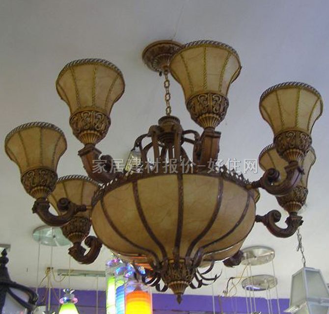 豪華吊燈 褐色8001/8+1 木質(zhì)燈架+羊皮紙燈罩 傳統(tǒng)復(fù)古風(fēng)格 白色