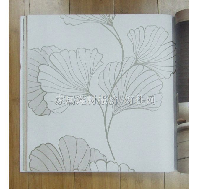 金田野墻紙 歐式風格淺灰色仿植物花紋 寬530mm×長10米 花 白色