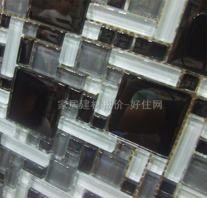 小磚家馬賽克 玻璃黑+白+灰 300mm×300mm 水晶玻璃 色