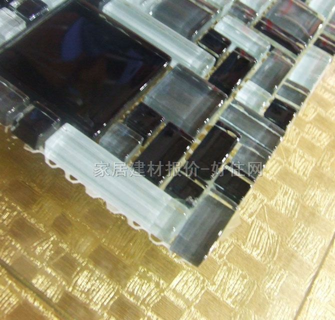 小磚家馬賽克 玻璃黑+白+灰 300mm×300mm 水晶玻璃 色