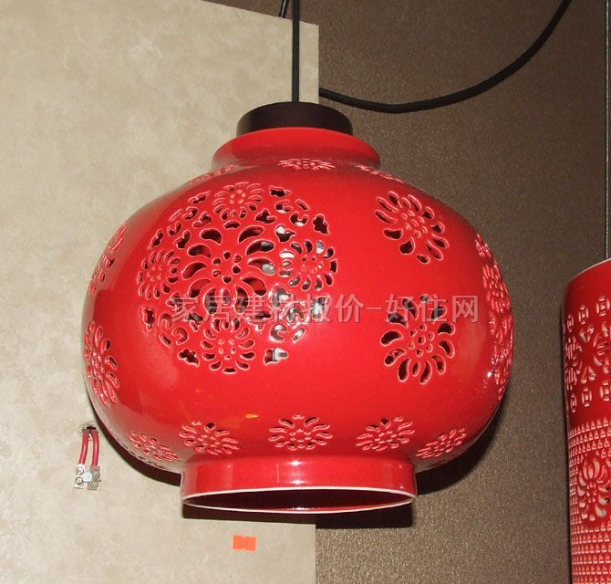 永隆達(dá)吊燈 中國紅燈籠 木質(zhì)燈架+陶瓷燈罩 民族風(fēng)式 Φ300×H280mm 彩色