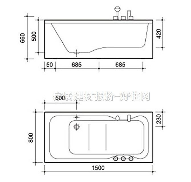 箭牌按摩浴缸 五件套浴缸AW002ASQ 1500mm×800mm×高660mm